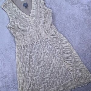 Rabbit Rabbit Rabbit Designs Women Dress Sz 12 Beige Lace Smocked Midi R1D902